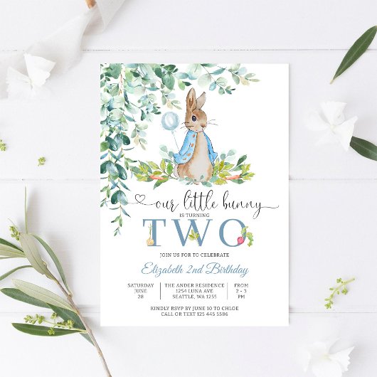 Bunny Balloon 2nd Birthday Invitation