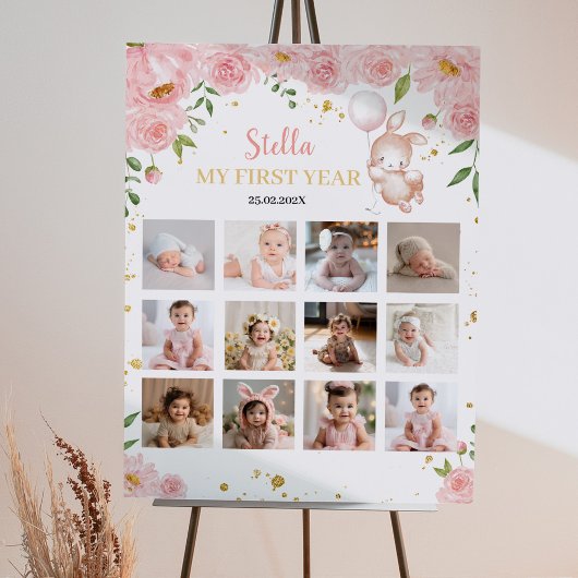 Bunny Balloon Anniversaire Photo Jalon Poster