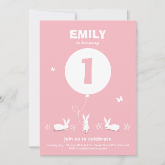 BUNNY BALLOON | Lichtroze kinderen van zaterdag ui Kaart (Voorkant)