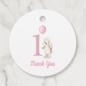 Bunny & Balloon Roze 1e Verjaardag Dank u Bedankjes Labels (Voorkant)