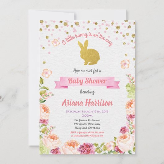 Bunny bébé fille douche invitation pour Pâques (Devant)