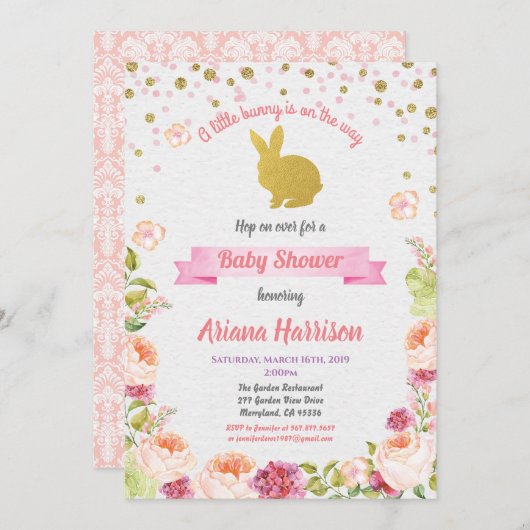 Bunny bébé fille douche invitation pour Pâques (Devant / Derrière)