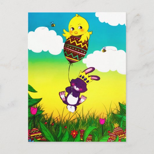 Bunny Bee Chicks Easter Hunt Waterverf Briefkaart (Voorkant)