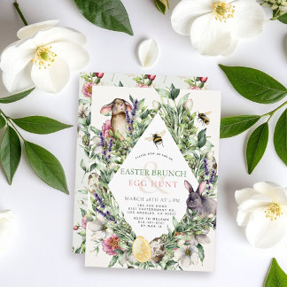 Bunny & Bee Greenery Rhombus Easter Brunch Kaart