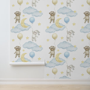 Bunny Beer Ballonnen Moon Star Cloud Baby Boy Behang