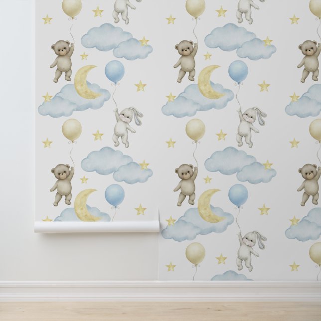 Bunny Beer Ballonnen Moon Star Cloud Baby Boy Behang (Applicatie)