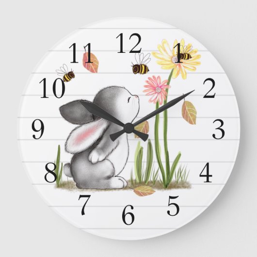 Bunny Bees Floral Wall Clock Grote Klok (Voorkant)