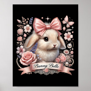 Bunny Belle Coquette Pasen Schattige Roze strik Bu Poster