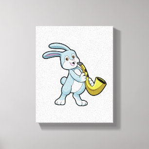 Bunny bij Muziek met Saxophone Canvas Afdruk