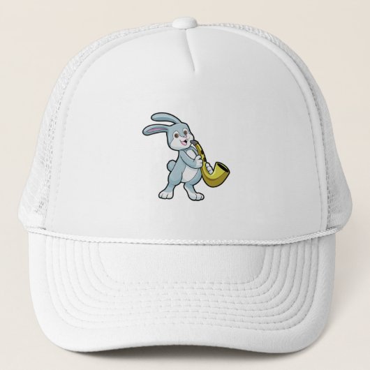 Bunny bij Muziek met Saxophone Trucker Pet (Voorkant)