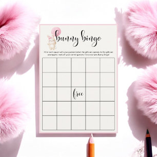 Bunny Bingo Roze Ballon Baby shower Bingo Spel Informatiekaartje