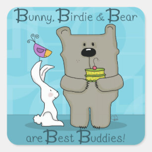 Bunny, Birdie en Beer- Beste Buddies Vierkante Sticker