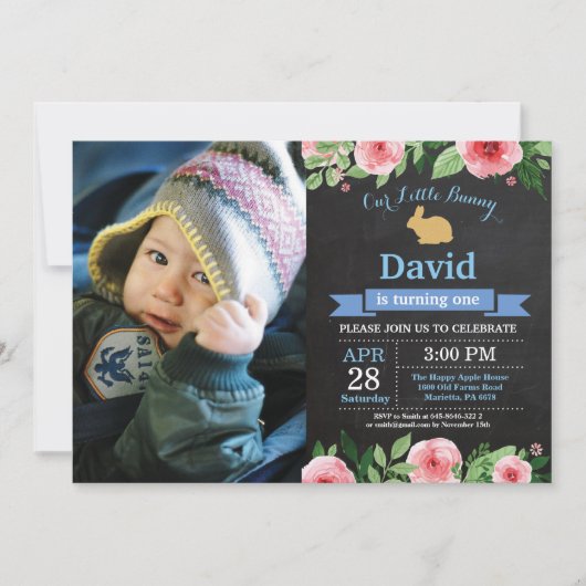 Bunny Birthday Boy Easter 1st First Birthday Kaart (Voorkant)