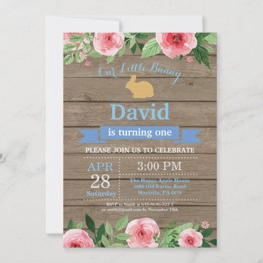 Bunny Birthday Boy Easter 1st First Birthday Kaart (Voorkant)