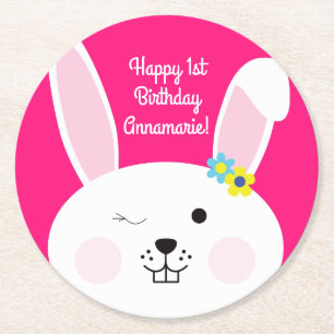 Bunny Birthday Cute Kind Rabbit Party Ronde Kartonnen Onderzetter