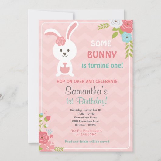 Bunny Birthday Invitation / Bunny Invitation Kaart (Voorkant)