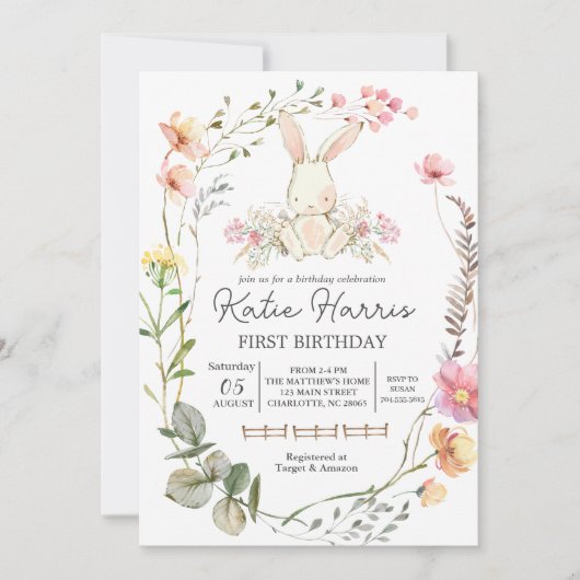 Bunny Birthday Invitation, een bunny is er een Kaart (Voorkant)