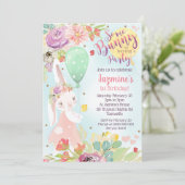 Bunny Birthday Invitation Floral Bunny Invite Kaart (Staand voorkant)