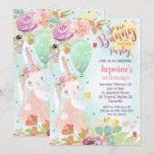 Bunny Birthday Invitation Floral Bunny Invite Kaart (Voorkant / Achterkant)