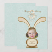 Bunny Birthday Photo Invitation Kaart (Voorkant / Achterkant)