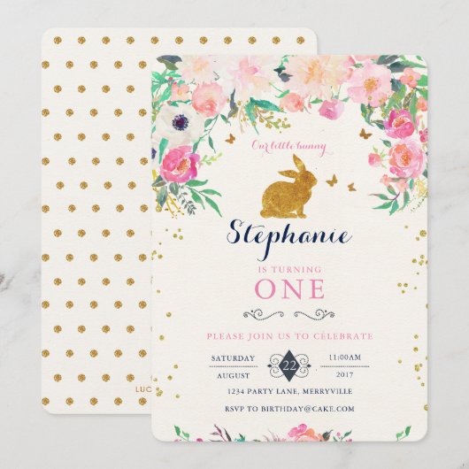 Bunny Birthday Uitnodiging (Voorkant / Achterkant)