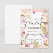 Bunny Birthday-uitnodiging voor kinderen Kaart (Voorkant / Achterkant)