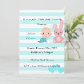Bunny bleu rayures garçon baby shower invitation (Debout devant)