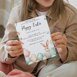 Bunny Bloemen en eieren wit gelukkig Pasen Kaart