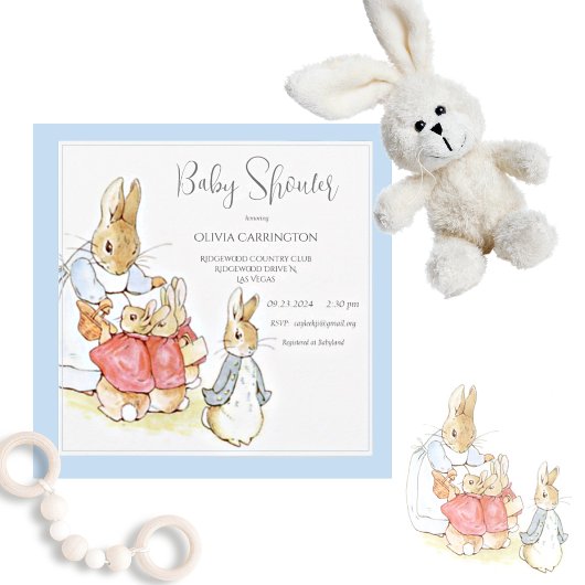  Bunny Blue Boy Baby shower Kaart