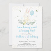 Bunny Blue Boy Greenery Verjaardag Uitnodiging (Voorkant)