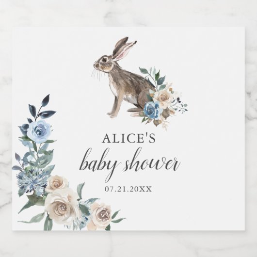 Bunny Boho Dusty Blue Baby shower Sparkling Wijnetiket (Enkel label)