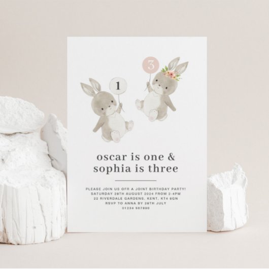Bunny Boy Girl Joint Anniversaire Invitation
