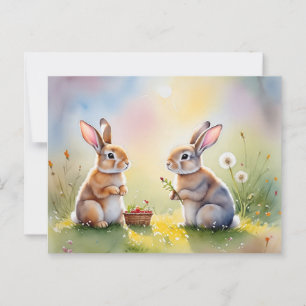 Bunny Brunch - Zachte Waterverf Konijnen Briefkaar Briefkaart