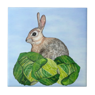 Bunny Cabbage Blue Ceramic Tile Tegeltje
