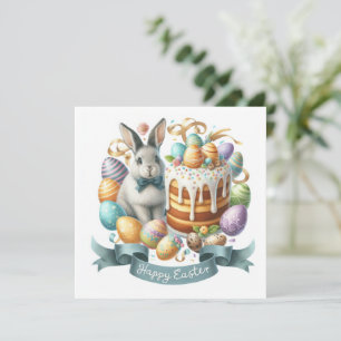 Bunny Cake Eggs Happy Easter Illustratie Feestdagenkaart