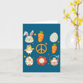 Bunny Carrot Easter Egg Retro Groovy Easter Day Kaart (Gele Bloem)