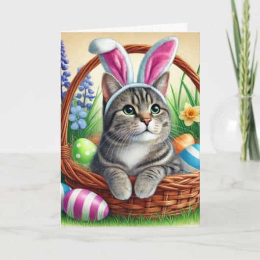 Bunny Cat Kinder Paasvakantie Groet Kaart (Voorkant)