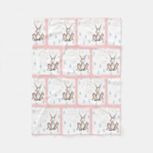 Bunny Clouds & Raindrops - Roze Fleece Deken