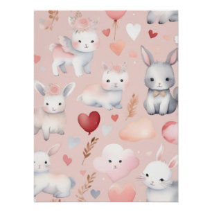 Bunny Cupid kinderkamer kunst - Waterverf Blush Ro Perfect Poster