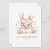 Bunny Custom Initials Valentine's Day Flat Feestdagenkaart (Voorkant / Achterkant)