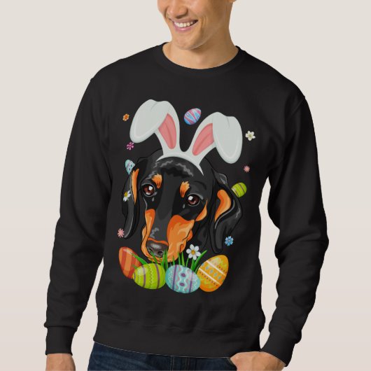 Bunny Dachshund Dog Head Easter Eggs Wiener Easter Trui (Voorkant)