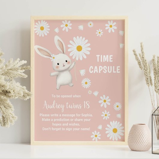 Bunny Daisy Eerste Verjaardag Tijd Capsule Teken Poster