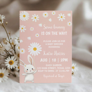 Bunny Daisy Roze Baby shower Invitation Kaart