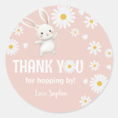 Bunny Daisy Roze Meisje 1e Verjaardag Dank u Label (Voorkant)