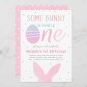 Bunny de Pâques 1er Anniversaire Fête Invitation (Devant / Derrière)