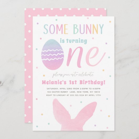 Bunny de Pâques 1er Anniversaire Fête Invitation (Devant / Derrière)