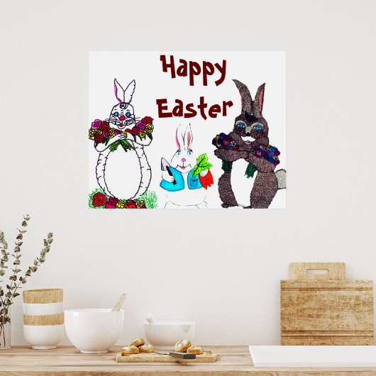 BUNNY DE PÂQUES AVEC POSTER DE FLEURS (Cuisine)