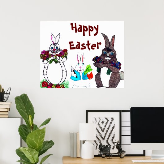BUNNY DE PÂQUES AVEC POSTER DE FLEURS (Bureau à domicile)
