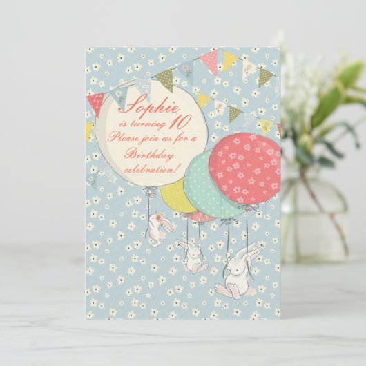 Bunny de printemps Invitation d'anniversaire (Debout devant)
