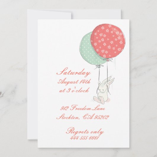 Bunny de printemps Invitation d'anniversaire (Dos)